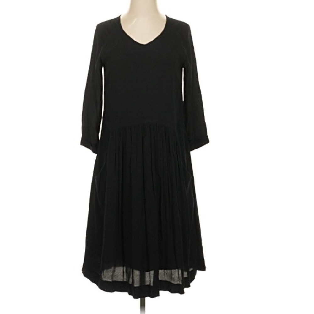 Garnet Hill Black Casual Oversized Dress 3/4 Sleeve Pockets Size 00 XS/S